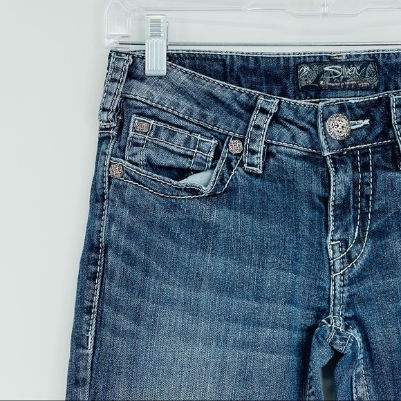 Silver Aiko Bootcut Jeans Size 27 Thick Stitch Cowboy‎ Rodeo Distressed - Picture 4 of 11